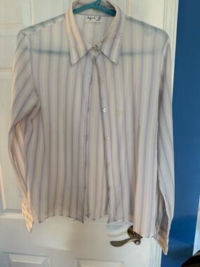 Agnes B. Women's Light Blue & White Striped Button-Down Shirt